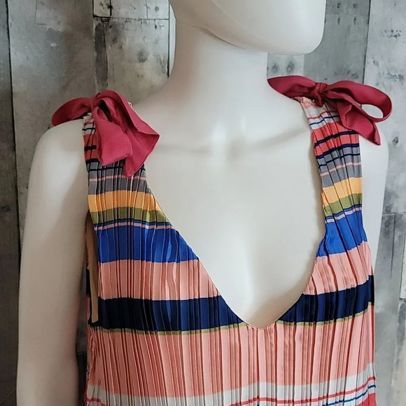 Foxiedox Stripe Pleated Shift Dress In Pink/coral/navy - Picture 6 of 11